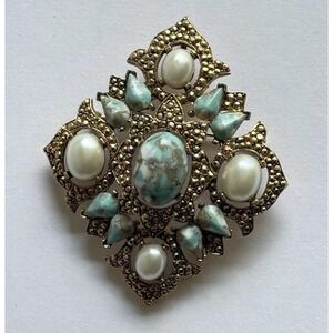 Sarah Coventry Rememberance Faux Turquoise Brooch Vintage 1968 Jewelry Lapel Pin
